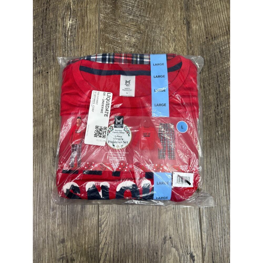 Members Mark Mens Size L Pajamas Christmas Holiday Family Sleep Let It Snow